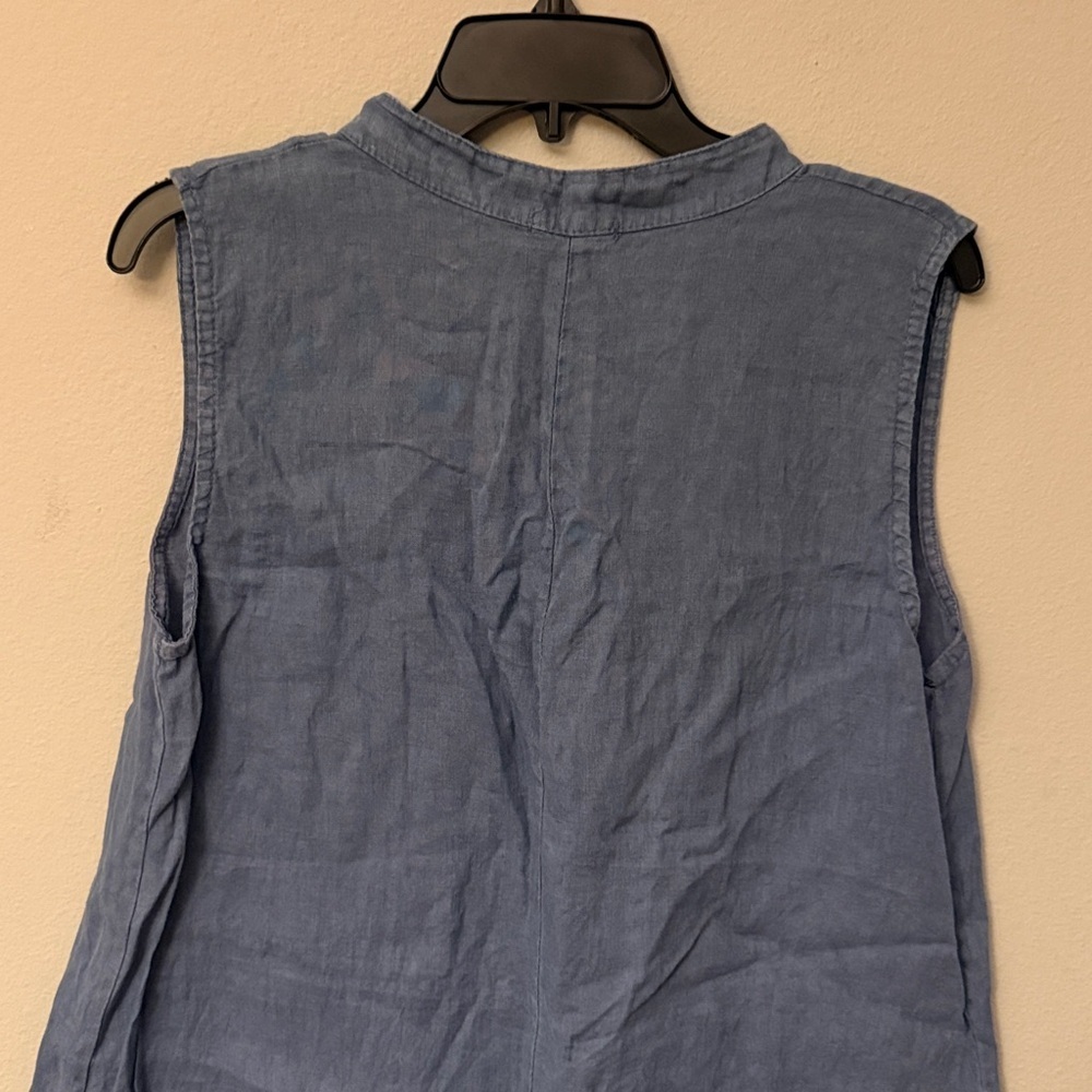 Alessia Pacini Linen Dress Womens L Ruffle V Neck Blue Beach Boho Cottage - Picture 3 of 7